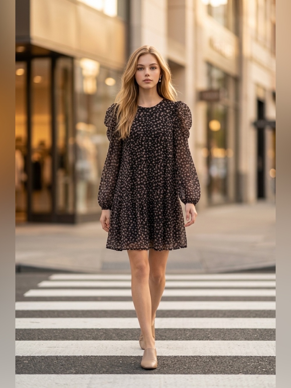 #166 Topshop Black Mini Dress wit orange Floral Print